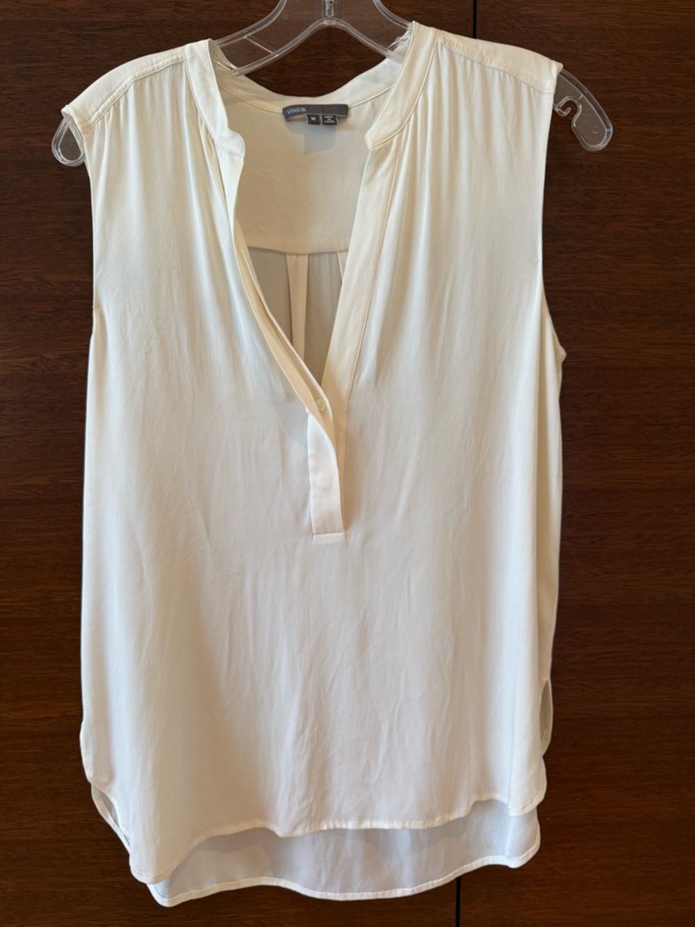 Vince Sleeveless Cream V-Neck Tunic Blouse